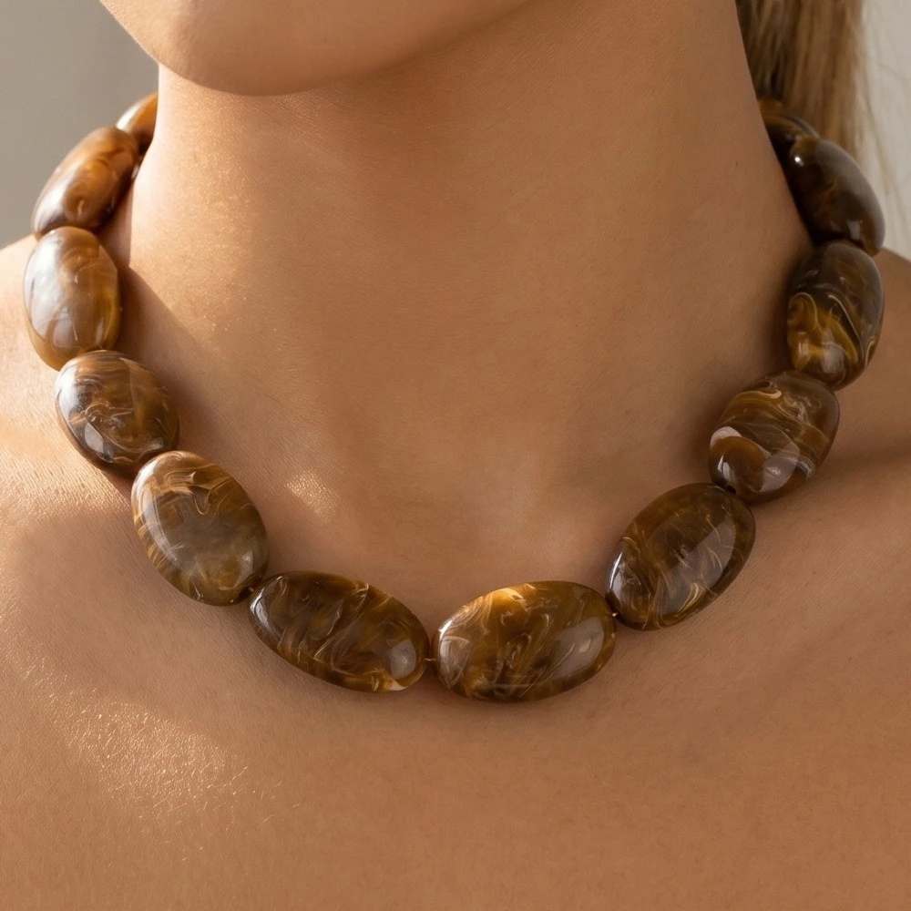 Large Oval Marble Resin Beads Necklace