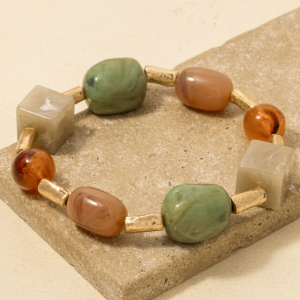 Acrylic Stones And Metallic Tube Beaded Bracelet