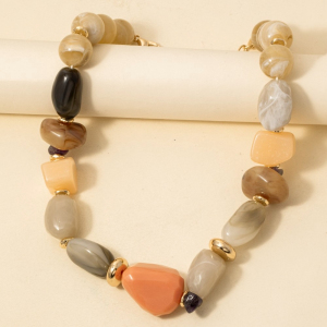 Resin Stones And Metallic Tubes Beaded Necklace