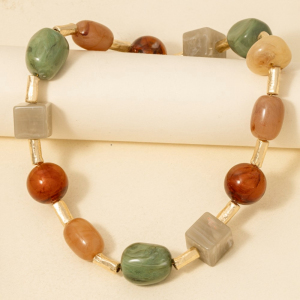 Resin Stones And Metallic Accent Beaded Necklace