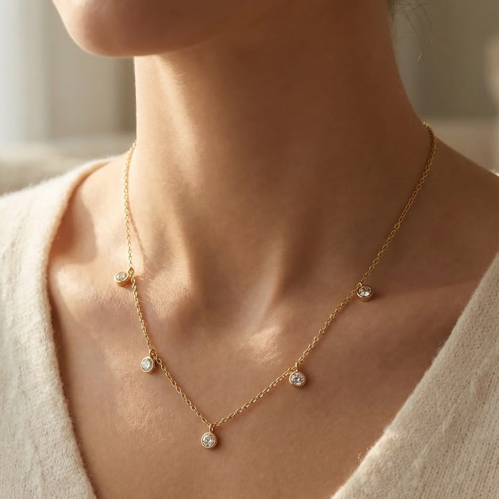 Lucky Dainty Rhinestone Station Necklace