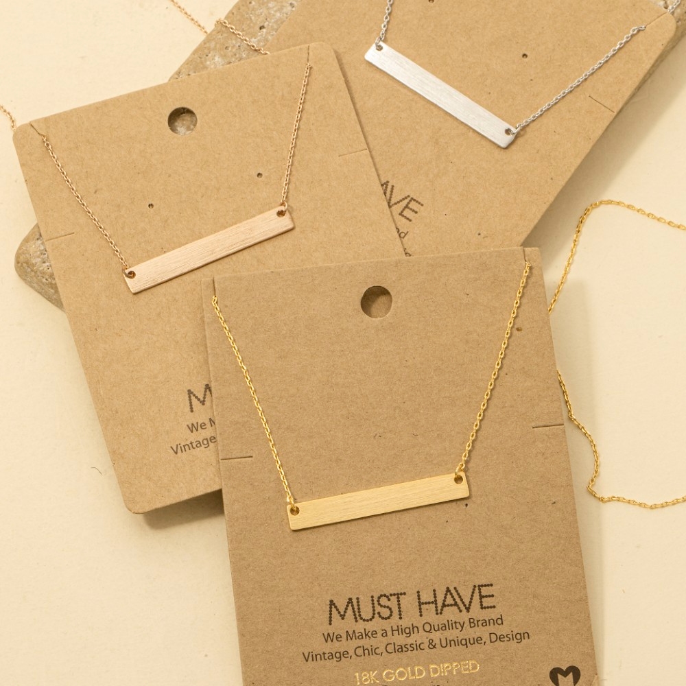 Gold Dipped Brushed Bar Pendant Necklace