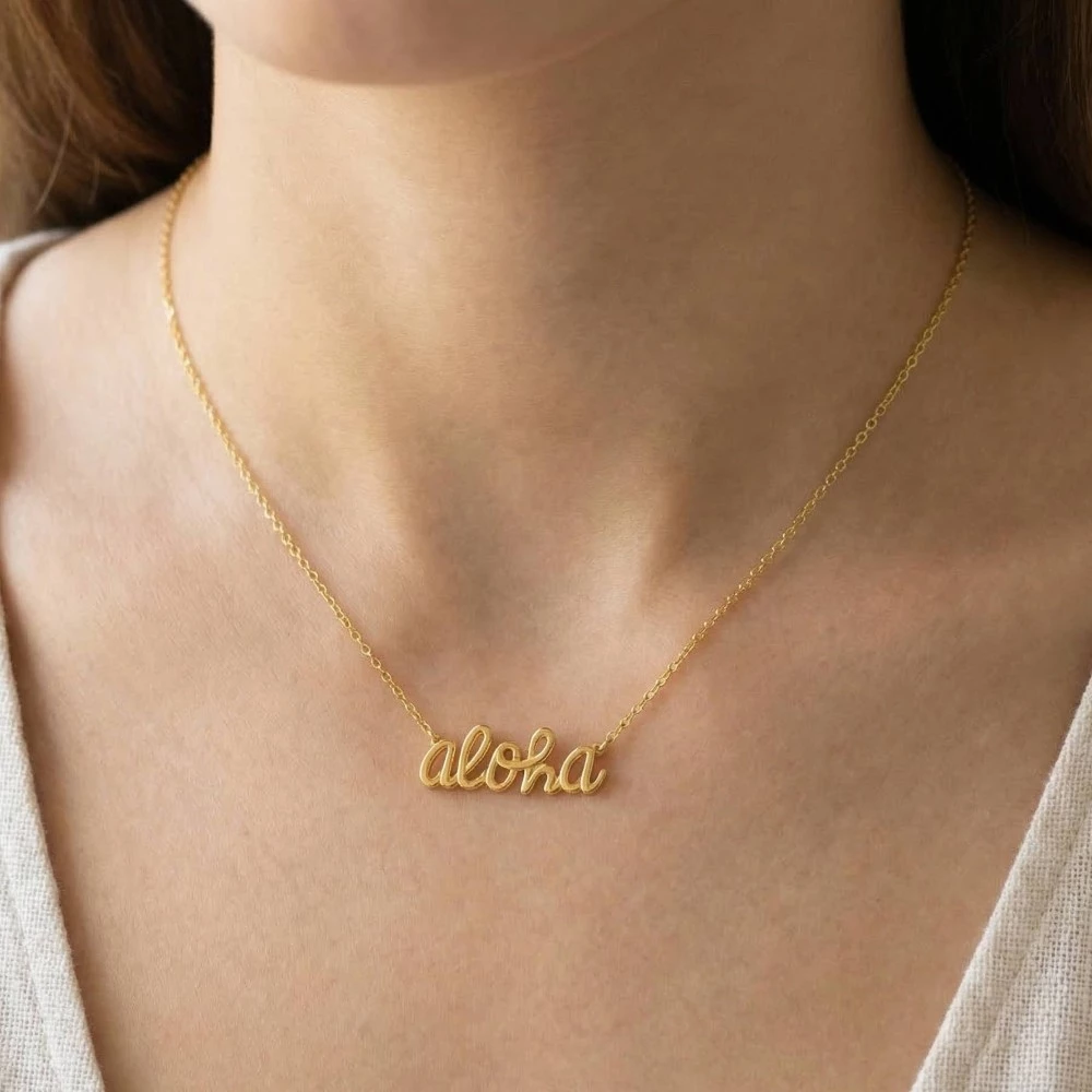 Handwritten Aloha Print Necklace