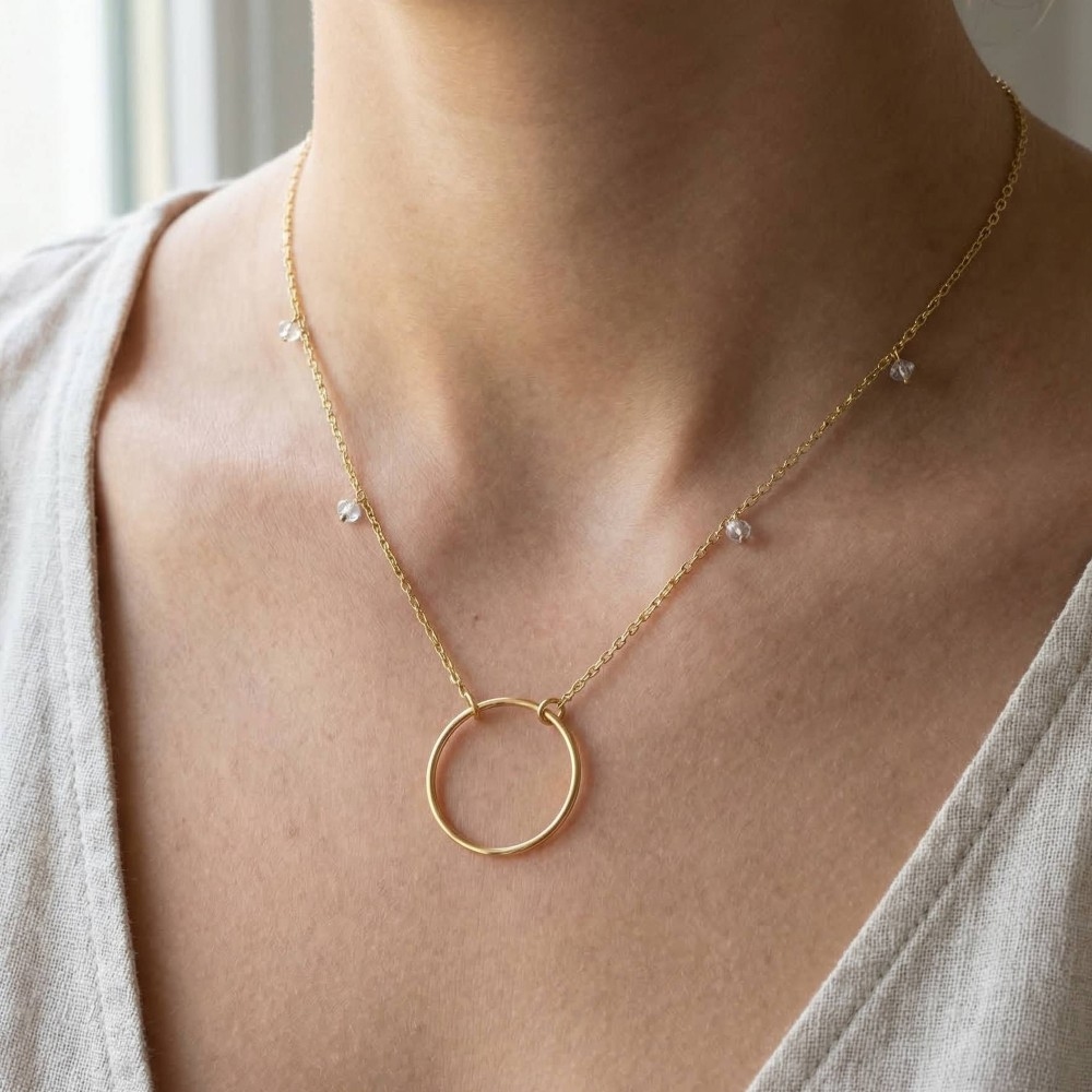 Gold Dipped Center Hoop Charm Necklace
