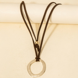 Hammered Hoop Faux Suede Cord Necklace