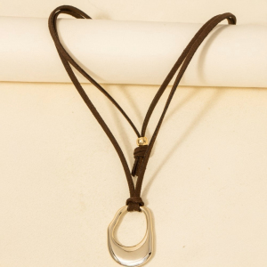 Hammered Oval Suede Cord Necklace