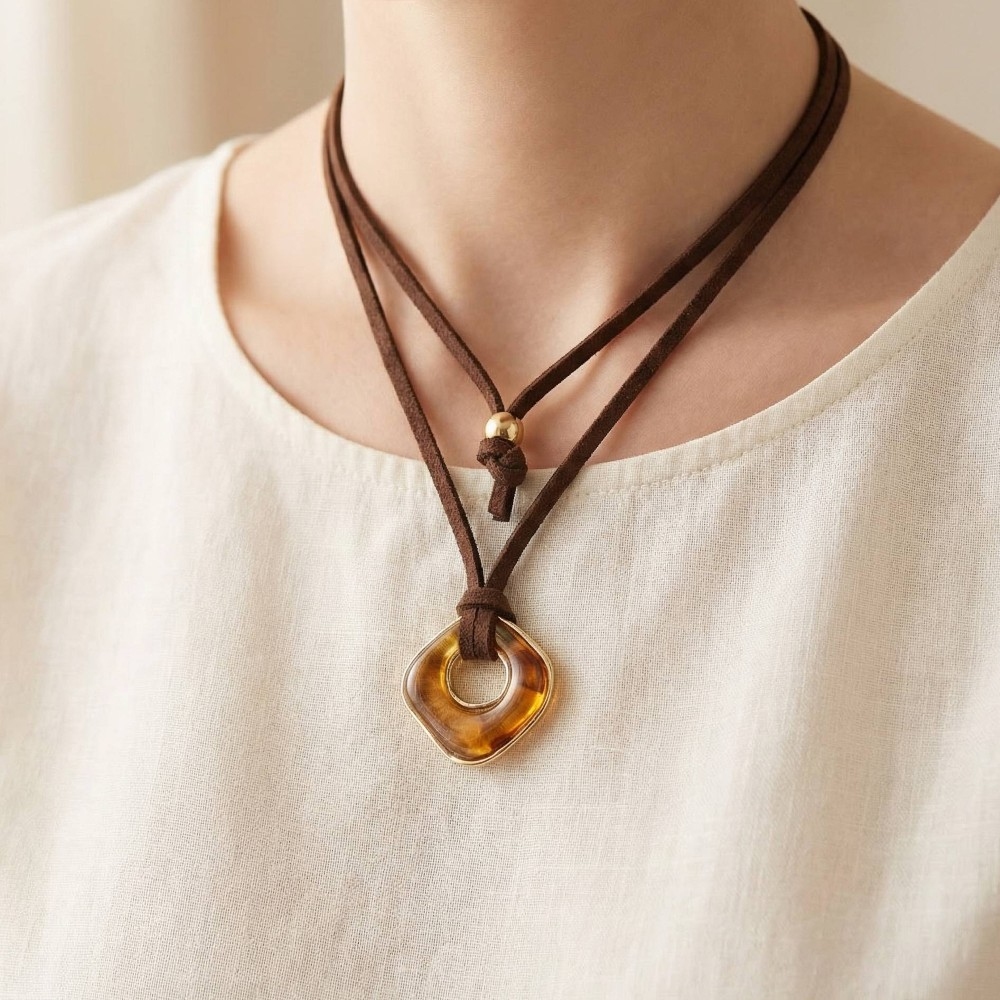 Acrylic Pendant Faux Suede Cord Necklace