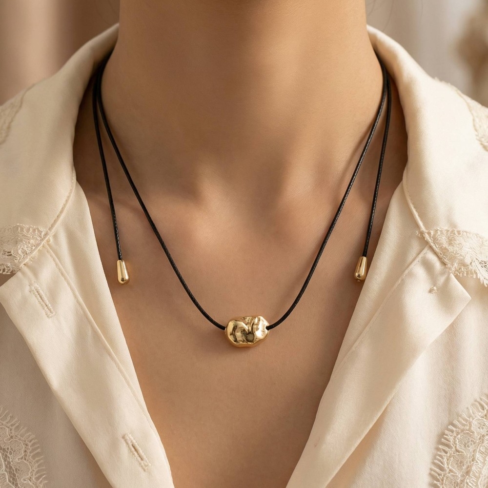 Abstract Metallic Pendant Adjustable Cord Necklace