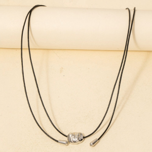 Abstract Metallic Pendant Adjustable Cord Necklace