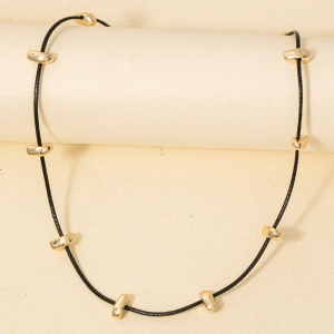 Abstract Oval Metallic Charms Cord Necklace