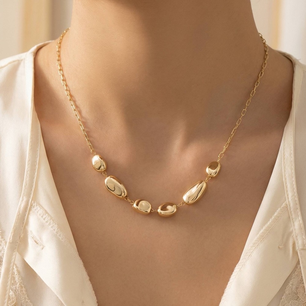 Chunky Irregular Metallic Beads Chain Necklace