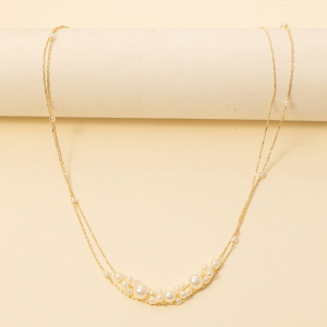 Pearl Bead Clusters Layered Dainty Chains Necklace