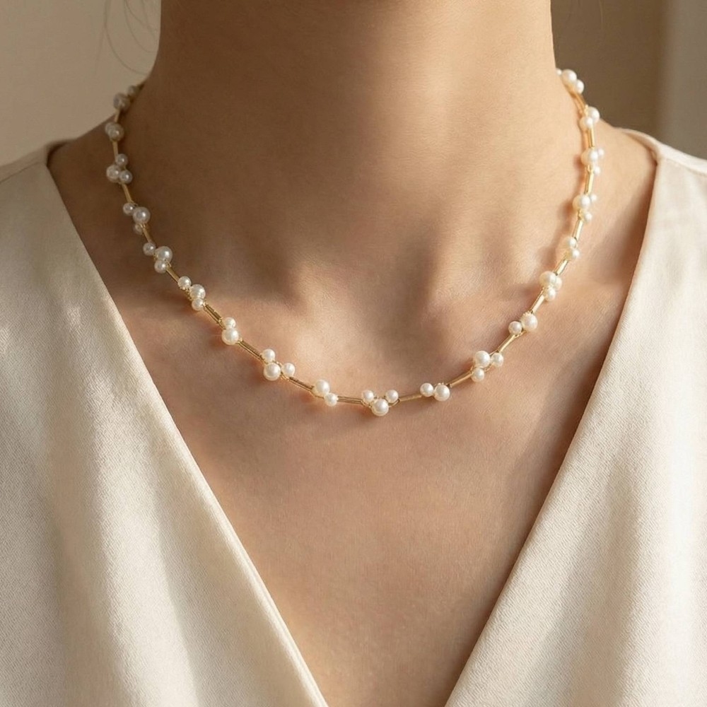Pearls And Mini Tube Beaded Necklace