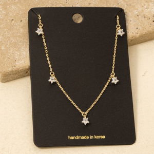 Cz Star Station Charms Dainty Chain Necklace
