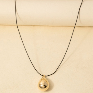 Round Metallic Tear Pendant Dainty Cord Necklace