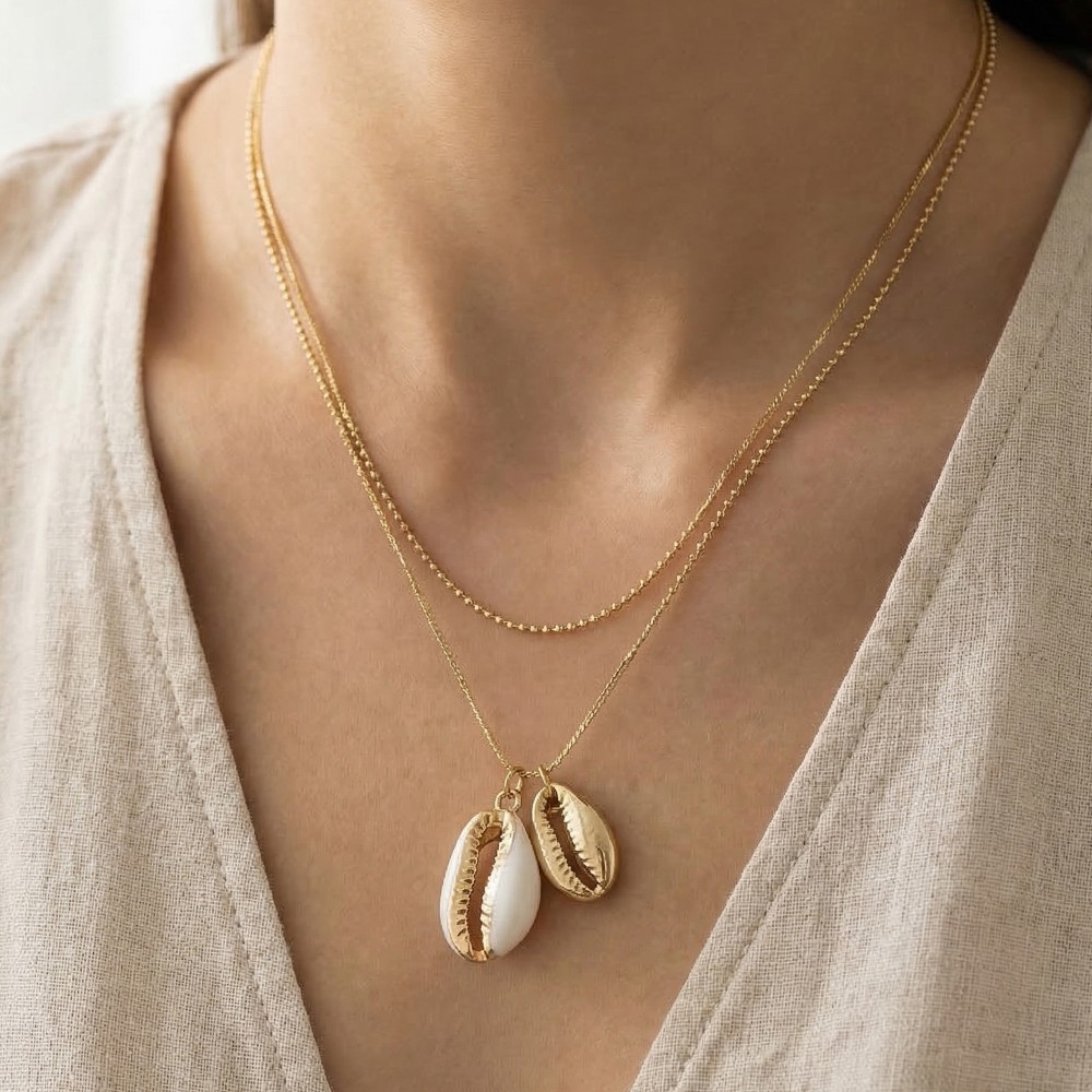 Double Puka Shell Pendants Layered Necklace