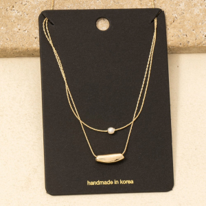 Layered Chain Pearl Bead Pendant Necklace