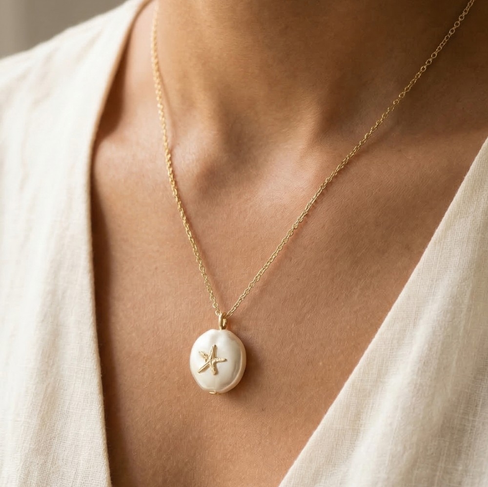 Starfish Pearl Pendant Necklace