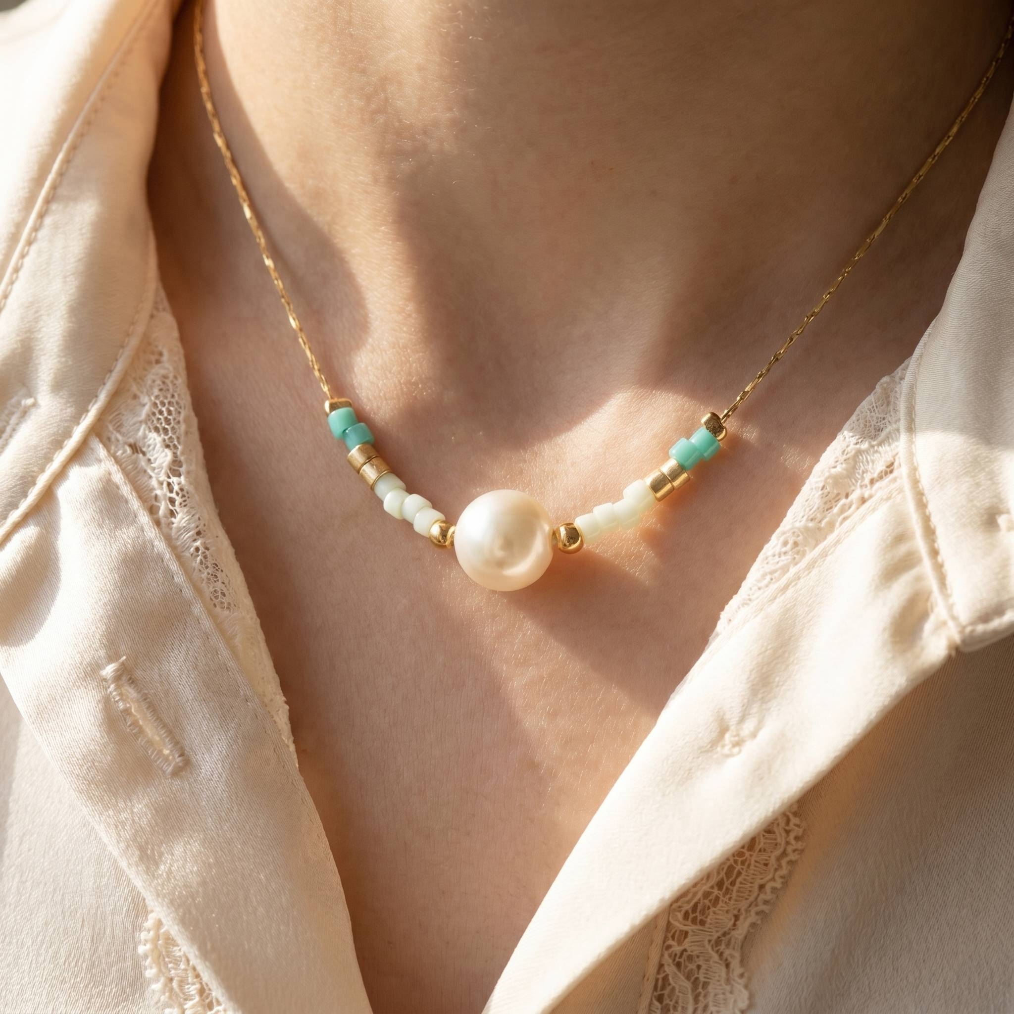 Pearl Ball Beaded Charm Necklace