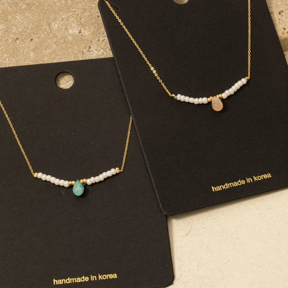 Teardrop Stone Beaded Bar Charm Necklace
