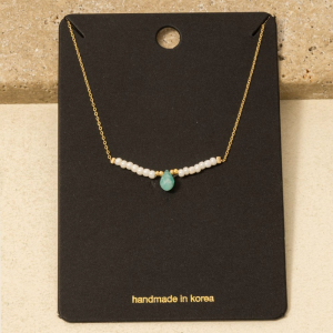 Teardrop Stone Beaded Bar Charm Necklace