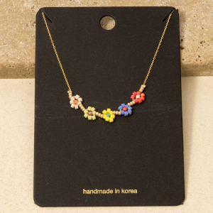 Dainty Seed Beaded Flower Charms Necklace