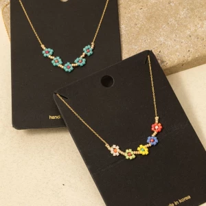 Dainty Seed Beaded Flower Charms Necklace