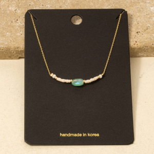 Oval Glass Bead Seed Beaded Charm Necklace