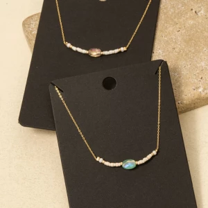Oval Glass Bead Seed Beaded Charm Necklace