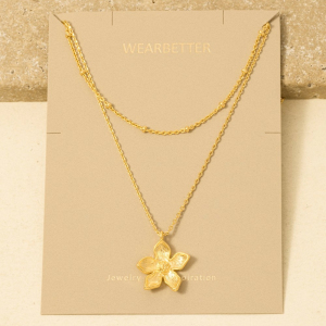 Layered Chain Flower Pendant Necklace