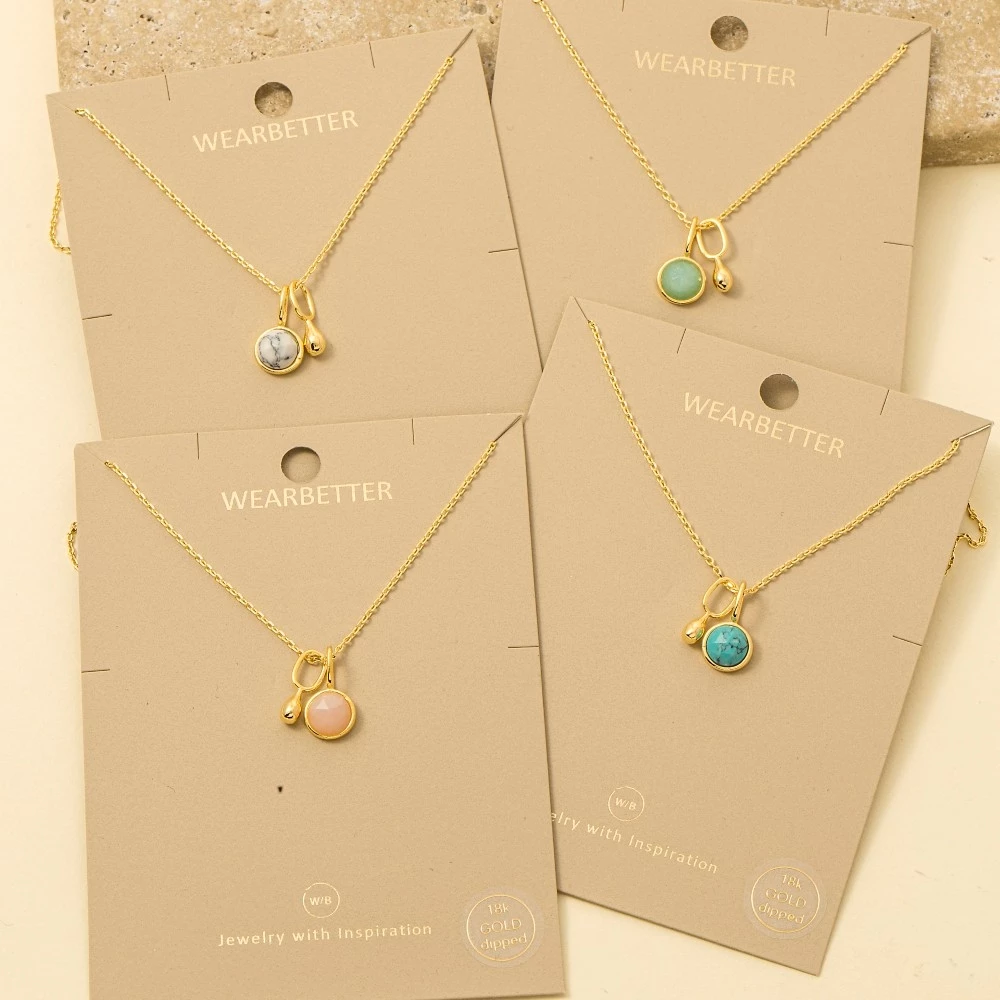 Gold Dipped Mini Gemstone And Tear Pendant Necklace