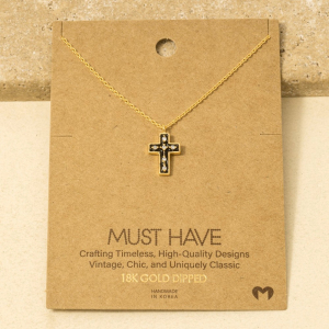 Gold Dipped Outline Enamel Cross Pendant Necklace