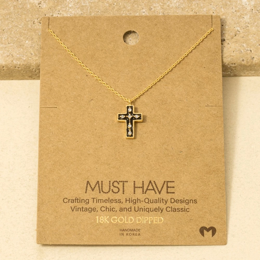 Gold Dipped Outline Enamel Cross Pendant Necklace