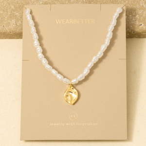 Pearl Beaded Disc Pendant Necklace