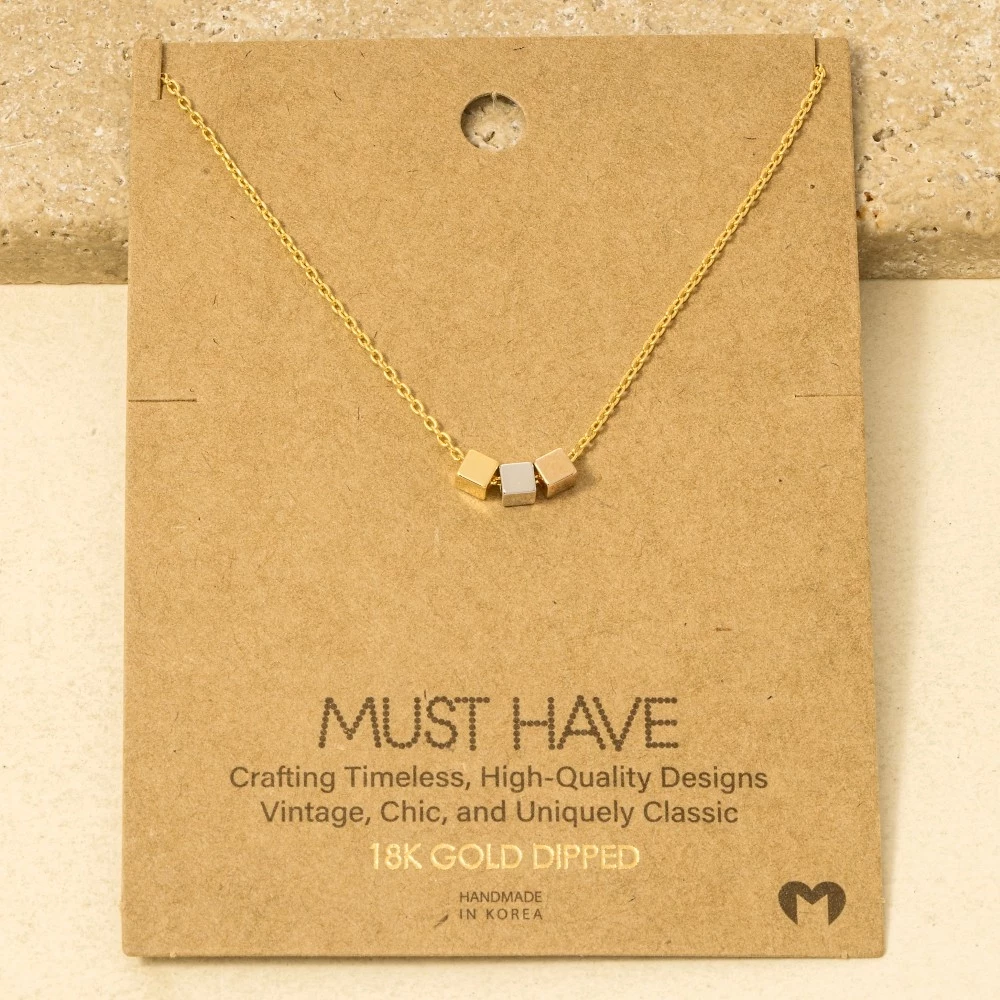 Gold Dipped Triple Cube Charm Necklace