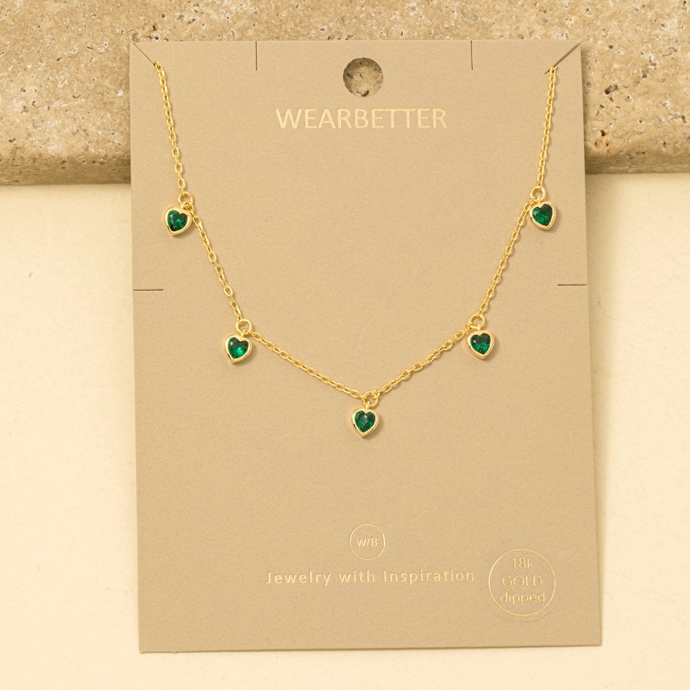 Gold Dipped Cz Heart Station Necklace