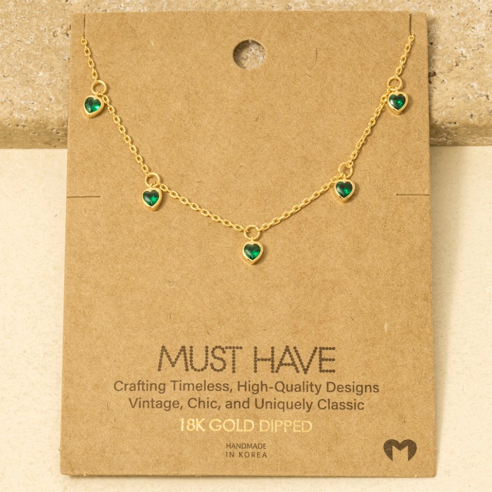 Gold Dipped Cz Heart Station Necklace