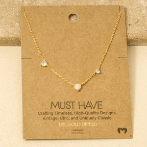 Gold Dipped Cz Stud And Gemstone Charm Necklace