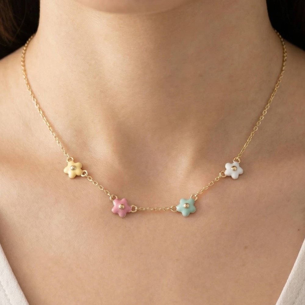 Enamel Flower Station Charm Necklace
