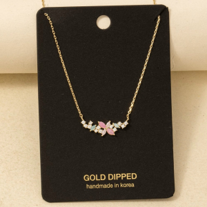 Cz Studs Flower Charm Necklace