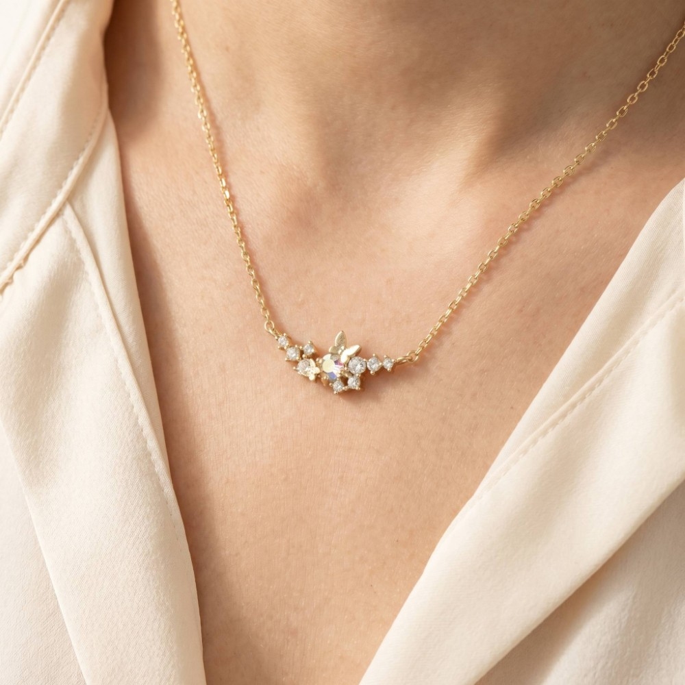 Cz Butterfly Cluster Charm Necklace
