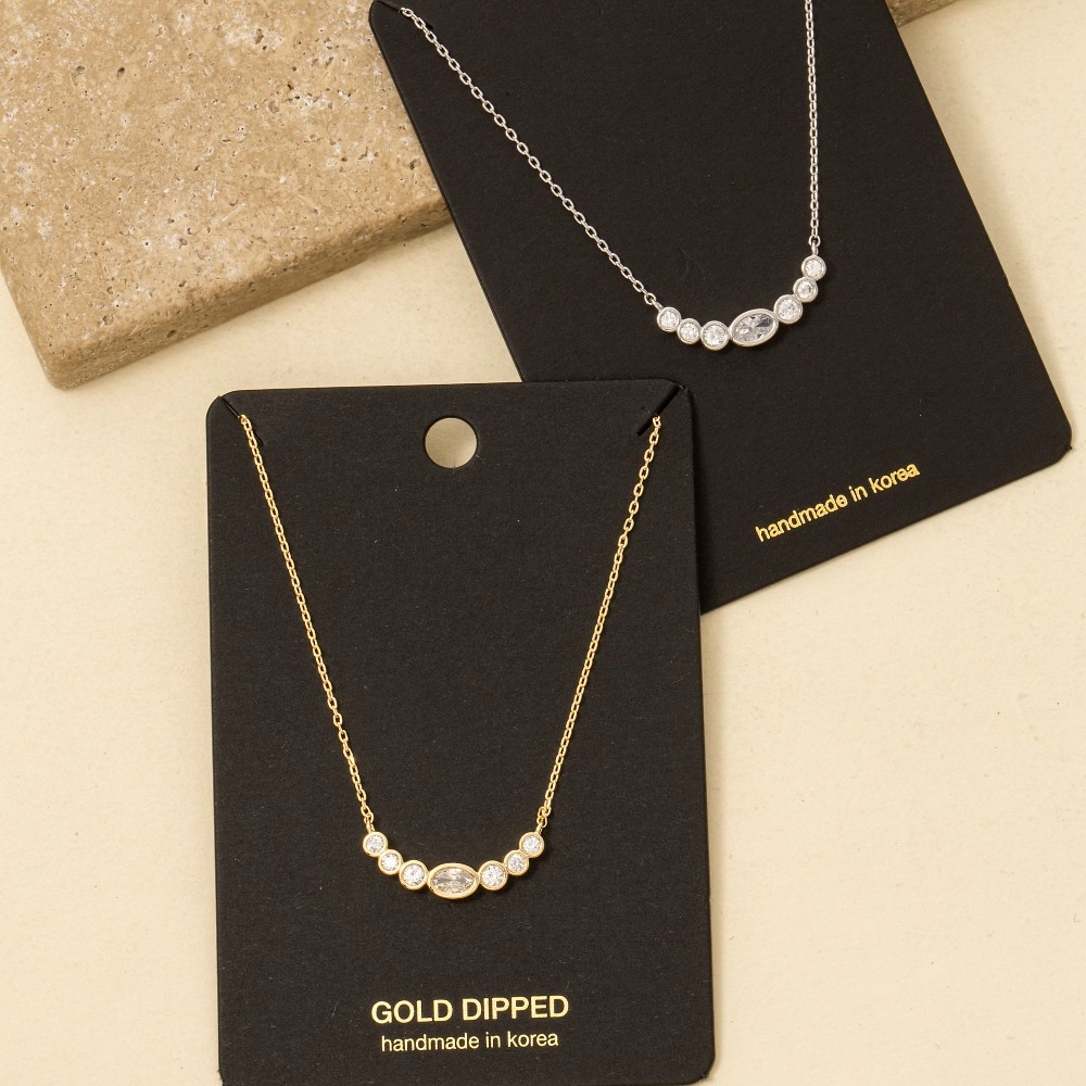 Oval Cz Studs Charm Necklace