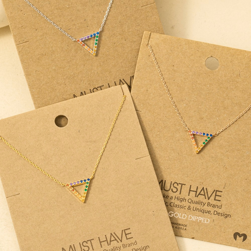 Rainbow Studded Triangle Pendant Necklace