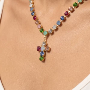 Rhinestone Cup Chain Necklace With Cross Pendant