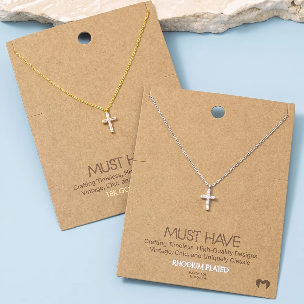 18K Gold Dipped Baguette Cz Cross Necklace