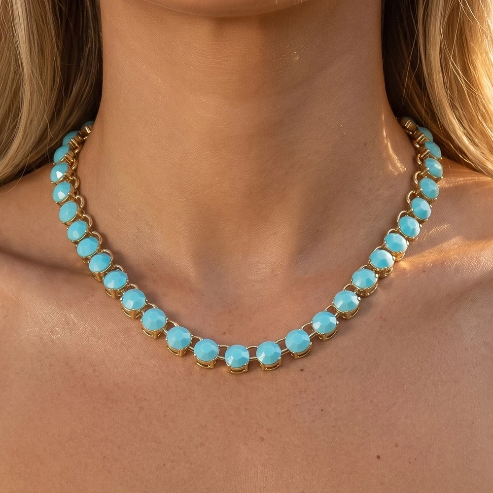 Round Glass Crystal Chunky Statement Necklace