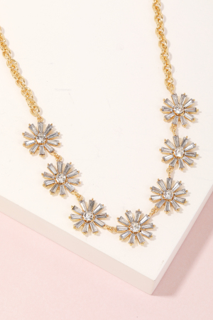 Rhinestone Flower Charms Chain Necklace