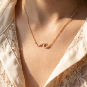 Gold Dipped Pave Wave Pendant Necklace
