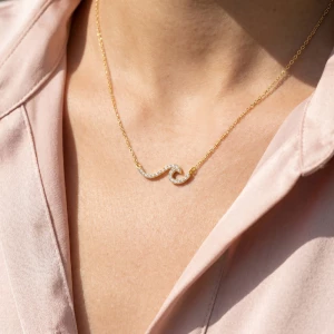 18K Gold Dipped Cz Wave Necklace