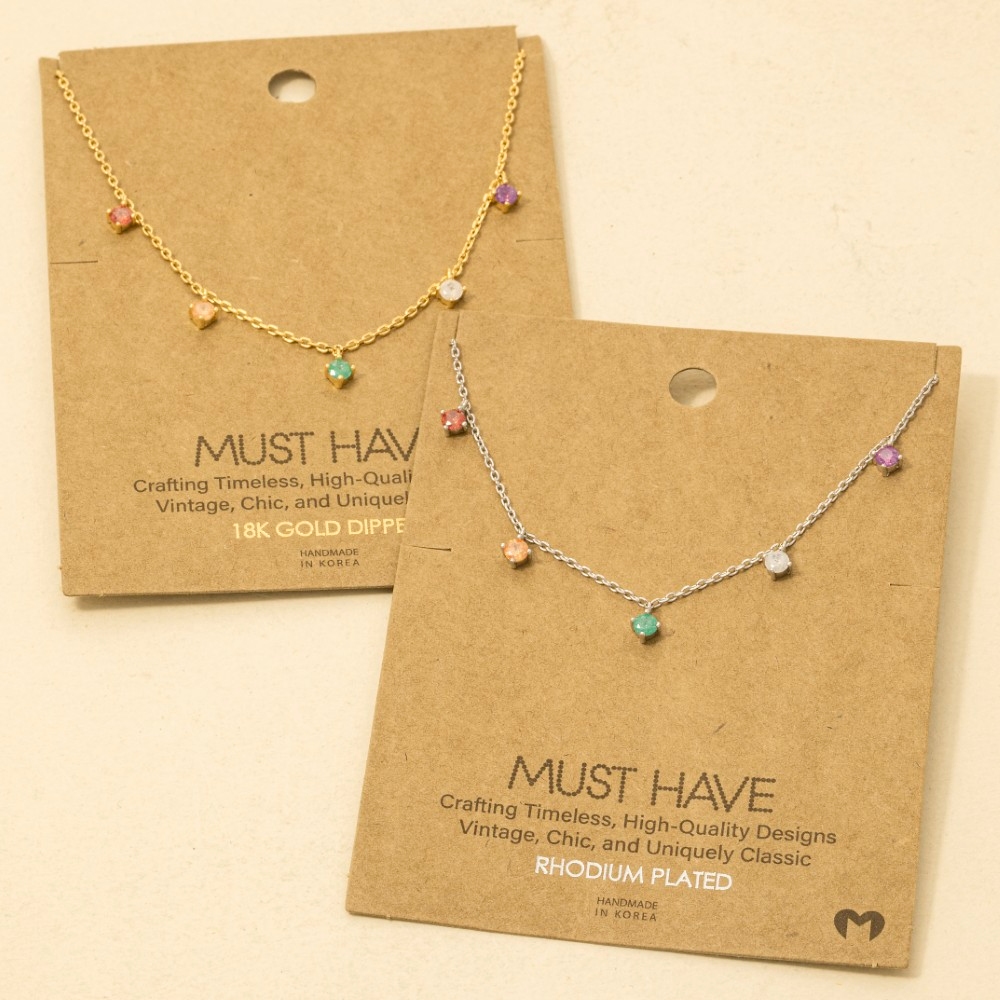 Gold Dipped Crystal Stud Drop Necklace